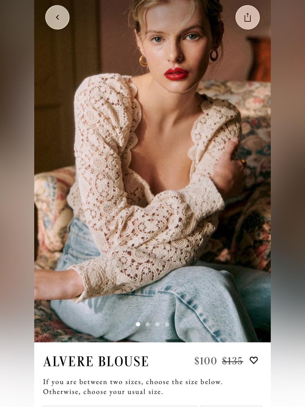 Sezane Alvere Crochet V-Neck Blouse in Cream